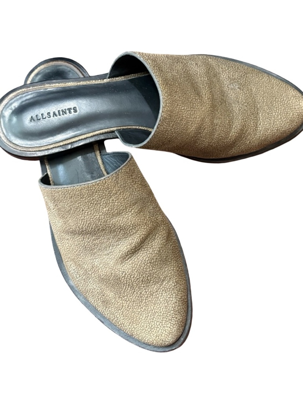 AllSaints Women's Tan Textured Leather Slip-On Mules size 38